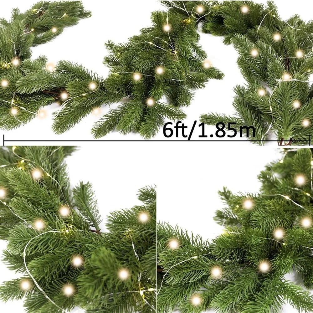 Christmas Garland Pine Garland with 9.8FT LED String Lights, 6FT Pine Needles